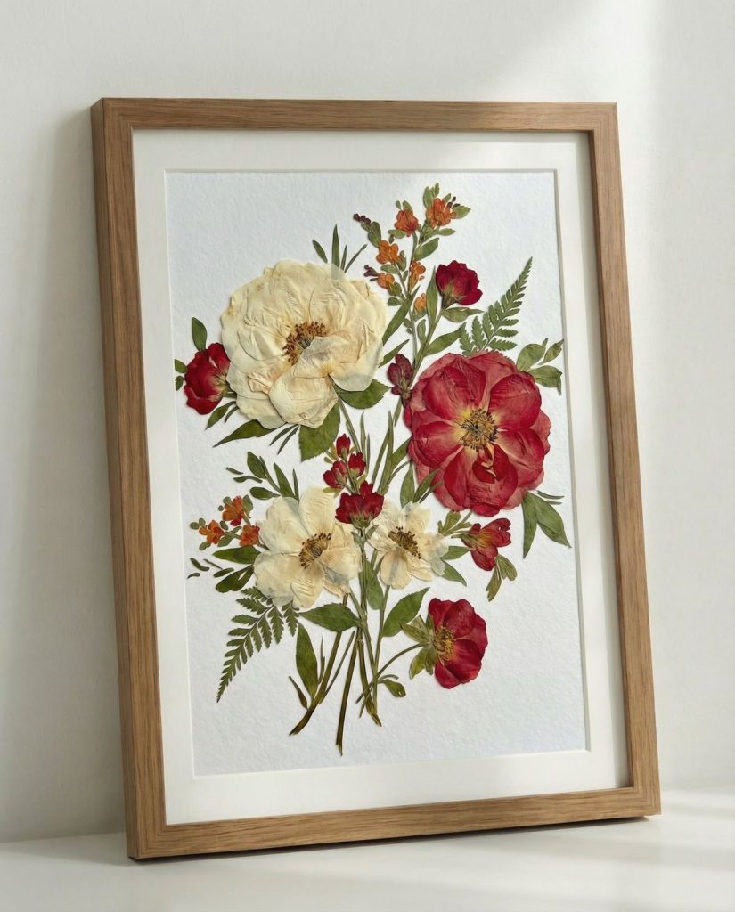 L´ars des cadres avec des fleurs pressée de saison 